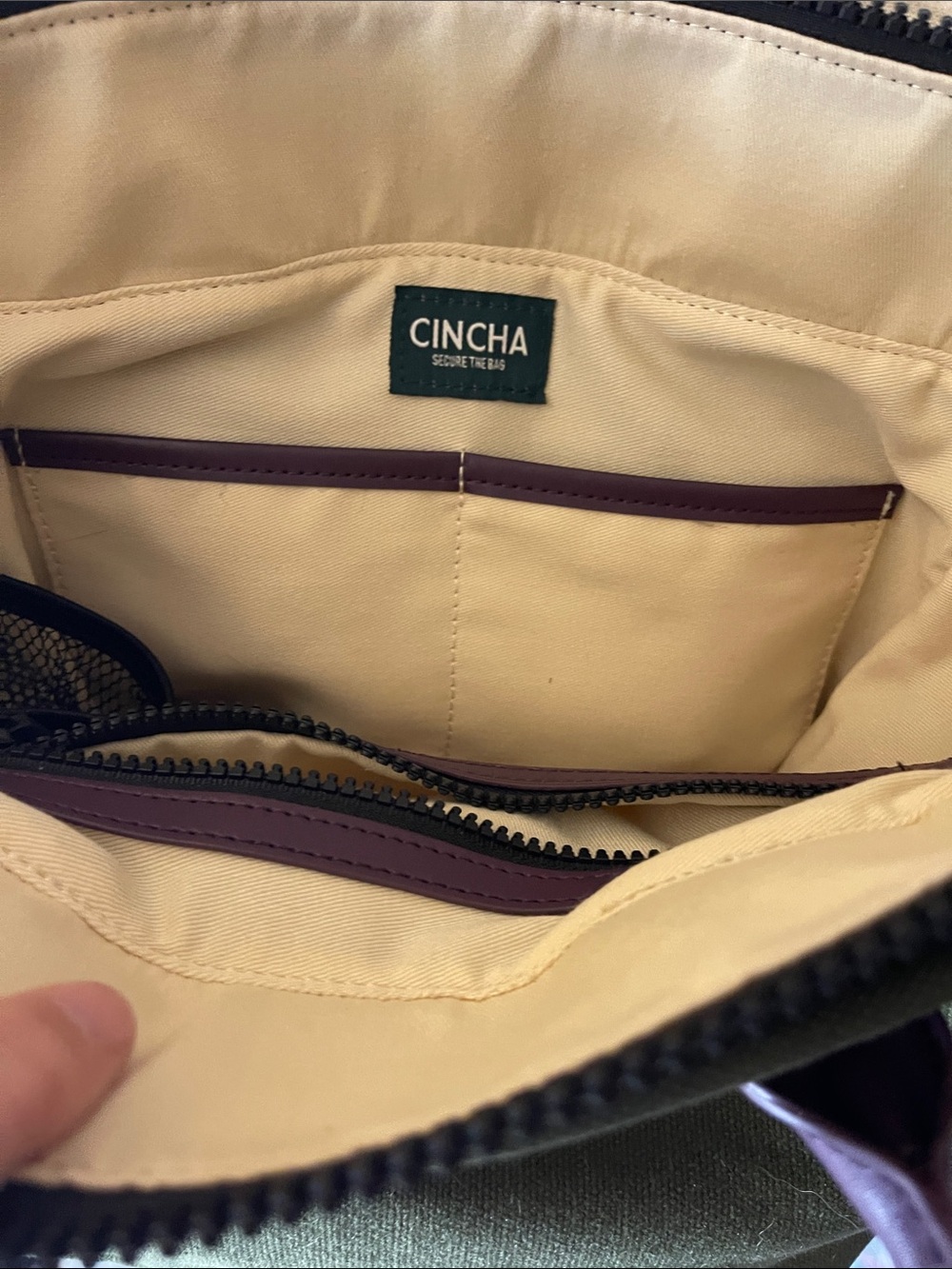 Cincha Olive convertible Canvas Satchel w/Purple Leather Handles & Black Strap - Picture 8 of 9